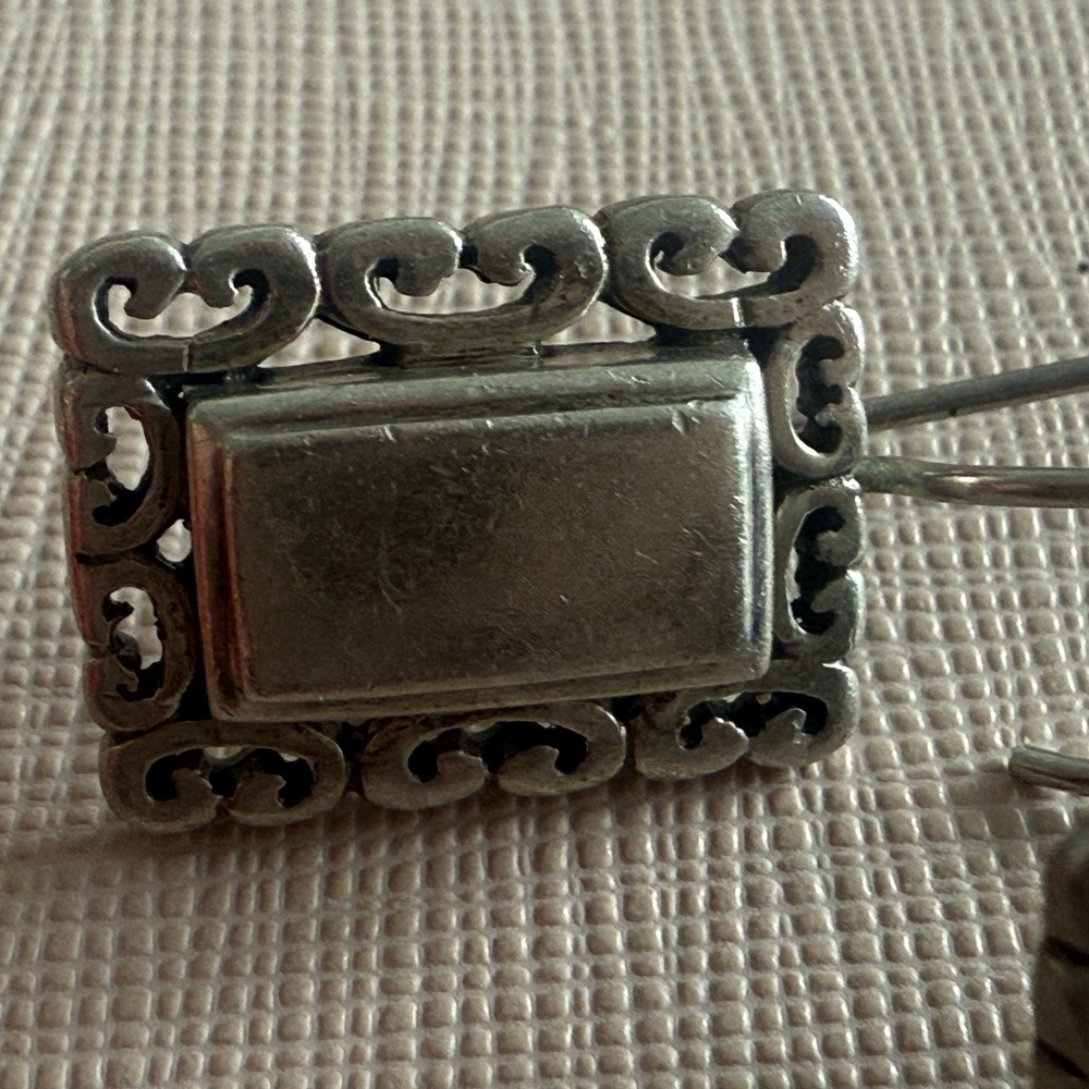 Intricate Silver Rectangular Earrings - image 2